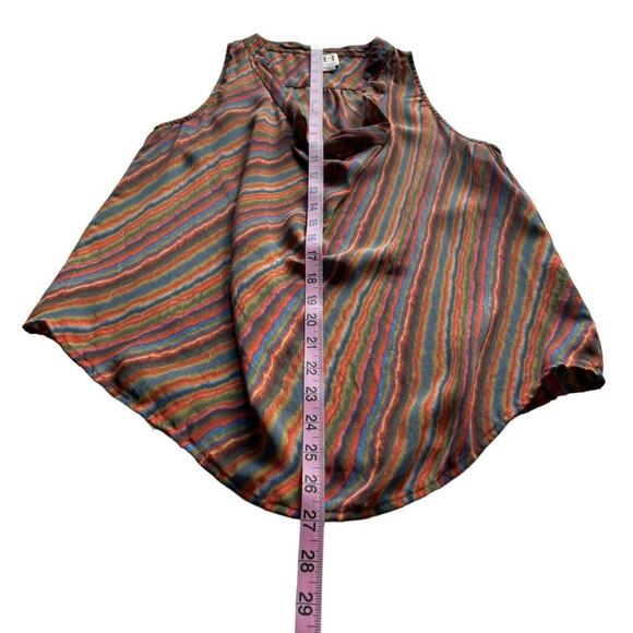 Women's Haute Hippie Multicolor Blouse Striped Tie Dye Silk Cowl Neck Top Small - Picture 7 of 7
